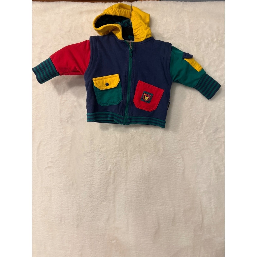 Vintage Gymboree‎ Colorblock Hoodie Jacket Navy Red Green Yellow Newborn Cotton